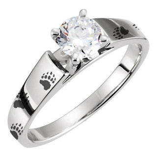 Bear Track Engraved Engagement Ring Animal Print Track Solitaire Outdoors Woman - 2mm