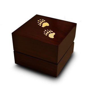 Bear Paw Tracks Engraved Wood Ring Box Chocolate Dark Wood Personalized Wooden Wedding Ring Box