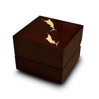 Marlin Fish Sea Print Engraved Wood Ring Box Chocolate Dark Wood Personalized Wooden Wedding Ring Box