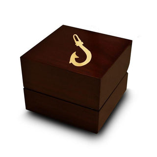 Polynesian Fishing Hook Engraved Wood Ring Box Chocolate Dark Wood Personalized Wooden Wedding Ring Box