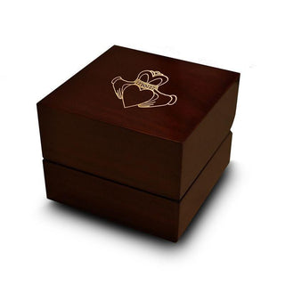 Crowned Heart Shaped Symbol Engraved Wood Ring Box Chocolate Dark Wood Personalized Wooden Wedding Ring Box