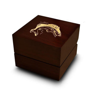 Bass Fish Sea Jumping Print Engraved Wood Ring Box Chocolate Dark Wood Personalized Wooden Wedding Ring Box