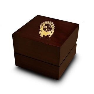 Crown of Thorns Jesus Symbol Engraved Wood Ring Box Chocolate Dark Wood Personalized Wooden Wedding Ring Box