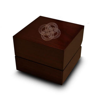 Interconnected Hindu Symbol Engraved Wood Ring Box Chocolate Dark Wood Personalized Wooden Wedding Ring Box