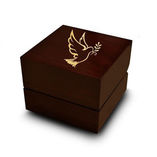 White Dove Symbol Engraved Wood Ring Box Chocolate Dark Wood Personalized Wooden Wedding Ring Box