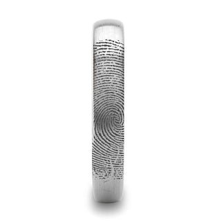 Fingerprint Ring Engraved Domed Tungsten Ring Brushed Ring- Perseus - 4mm - 12mm
