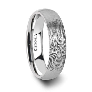 Fingerprint Ring Engraved Domed Tungsten Ring Brushed Ring- Perseus - 4mm - 12mm