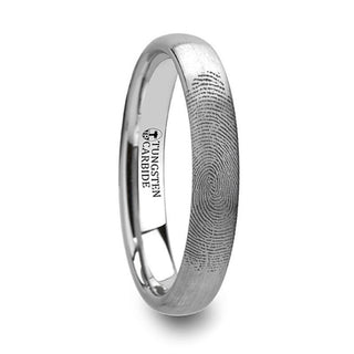 Fingerprint Ring Engraved Domed Tungsten Ring Brushed Ring- Perseus - 4mm - 12mm