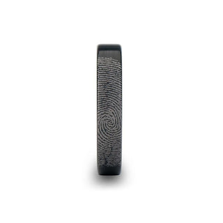 Fingerprint Engraved Flat Pipe Cut Black Tungsten Ring Brushed - San Antonio - 4mm - 12mm