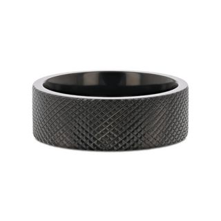 MIDNIGHT Flat Black Titanium Ring with Knurled Finish - 8mm