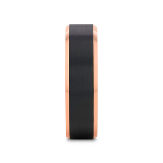 HAYDEN Rose Gold Plated Tungsten Polished Beveled Ring with Brushed Black Center - 6mm & 8mm