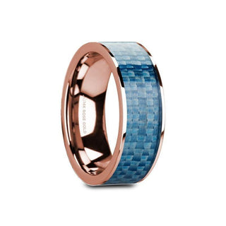 GANESH Flat 14K Rose Gold with Blue Carbon Fiber Inlay and Polished Edges - 8mm