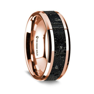 14K Rose Gold Polished Beveled Edges Wedding Ring with Lava Inlay - 8 mm
