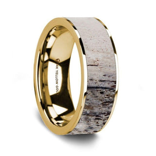 Flat Polished 14K Yellow Gold Wedding Ring with Ombre Deer Antler Inlay - 8 mm