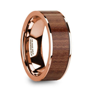 TITOS 14k Rose Gold Men’s Wedding Band with Rosewood Inlay & Polished Finish - 8mm