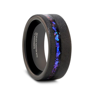 MIRAGE Sandblasted Black Tungsten Ring with Crushed Alexandrite and Dark Blue & Purple Crushed Goldstone - 8mm