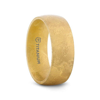 MYSTIC Domed Gold Plated Titanium Ring with Meteorite Pattern - 8mm