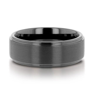 ORION Flat Black Tungsten Ring with Brushed Raised Center & Polished Step Edges - 6mm - 8mm