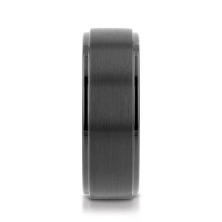 ORION Flat Black Tungsten Ring with Brushed Raised Center & Polished Step Edges - 6mm - 8mm