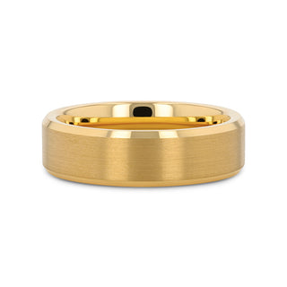 HONOR Gold-Plated Tungsten Beveled Polished Edges Flat Ring with Brushed Center - 6mm & 8mm