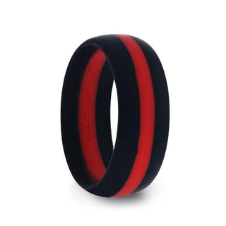 Matte Black Men's Silicone Ring ring With Vibrant Red Colored Inlay - 8mm