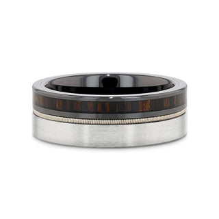 SLATE Tungsten & Black Ceramic Hybrid Ring with Steel Guitar String Ebony Wood and a Black Ceramic Interior - 8mm