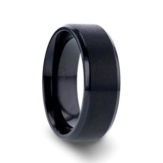 ELYSIAN Black Titanium Ring with Polished Beveled Edges and Brush Finished Center - 8mm