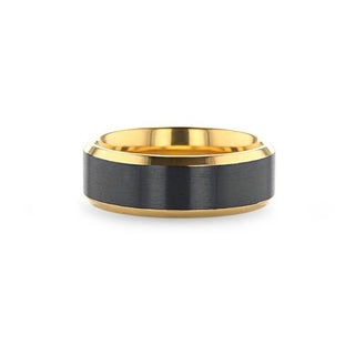 BEAUMONT Gold Plated Titanium Polished Beveled Ring with Brushed Black Center - 8mm