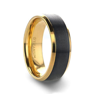 BEAUMONT Gold Plated Titanium Polished Beveled Ring with Brushed Black Center - 8mm
