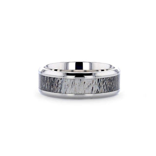 CARIBOU Polished Beveled Titanium Men's Wedding Band with Ombre Deer Antler Inlay - 8mm