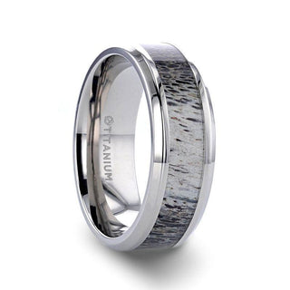 CARIBOU Polished Beveled Titanium Men's Wedding Band with Ombre Deer Antler Inlay - 8mm