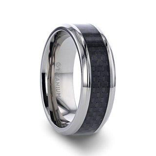 COLOSSEUM Black Carbon Fiber Inlay Titanium Wedding Band - 8mm
