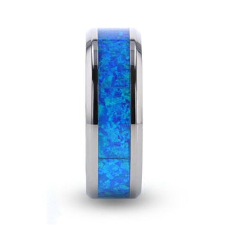 GALAXY Titanium Polished Beveled Edge with Blue Green Opal Inlay - 8mm