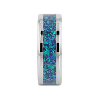 ANDROMEDA Titanium Polished Beveled Edge with Blue Green Opal Inlay - 8mm