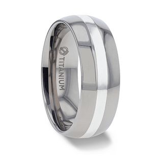 ZILVER Silver Inlay Titanium Wedding Ring with Domed Polished Edges - 6mm & 8mm