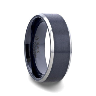 ATNOS Brushed Black Center Polished Beveled Edges Men’s Titanium Wedding Ring - 6mm & 8mm