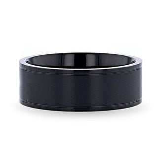 WOLFGANG Black Titanium Brushed Finish Men’s Wedding Ring with Polished Dual Offset Grooves – 6mm & 8mm