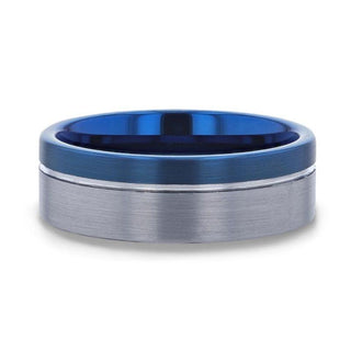 ATLANTIC Duo Color Brushed Center Tungsten Carbide Men's Wedding Band With Blue Ion Plating Inside the Band - 8mm