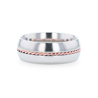 CONDUCTOR Titanium Domed Polished Wedding Ring With 14k Rose Gold Braided Inlay - 8mm