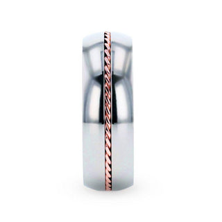 CONDUCTOR Titanium Domed Polished Wedding Ring With 14k Rose Gold Braided Inlay - 8mm