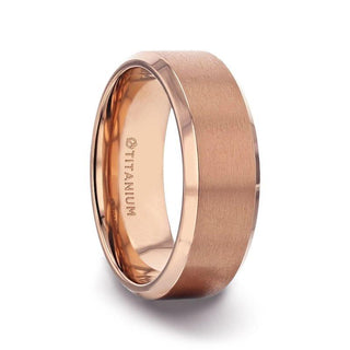 GLORY Rose Gold Plated Brushed Finish Center Titanium Men's Wedding Band With Polished Beveled Edges - 8mm