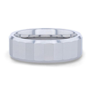 REFLECTOR Faceted Polished Center Tungsten Men's Wedding Band With Polished Beveled Edges - 8mm
