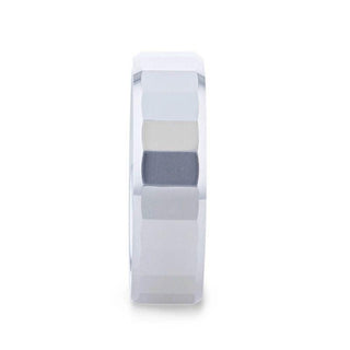 REFLECTOR Faceted Polished Center Tungsten Men's Wedding Band With Polished Beveled Edges - 8mm