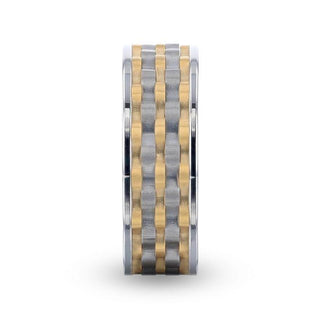 MONTROSE Wavy Gold And Gunmetal Texture Pattern Inlaid Titanium Men's Wedding Band With Flat Polished Profile - 8mm
