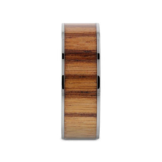 LAMAR Zebrawood Inlaid Flat Titanium Men's Wedding Band With Flat Polished Edges - 8mm