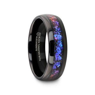 COSMIC Black Tungsten Ring with Crushed Alexandrite and Dark Blue & Purple Crushed Goldstone - 4mm - 8mm