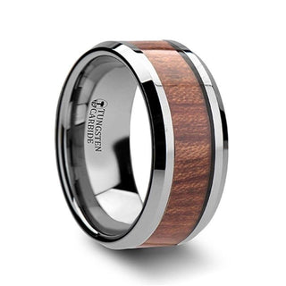 KODIAK Tungsten Carbide Wedding Band with Bevels and Rosewood Inlay - 10mm