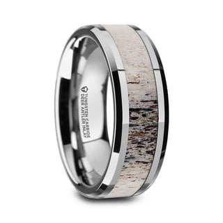 BUCK Polished Beveled Tungsten Carbide Men's Wedding Band with Ombre Deer Antler Inlay - 6mm & 8mm