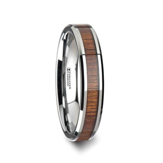 KONA Koa Wood Inlaid Tungsten Carbide Ring with Bevels - 4mm