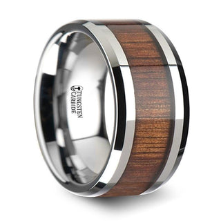 KONA Koa Wood Inlaid Tungsten Carbide Ring with Bevels - 12mm